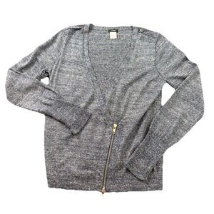 J.Crew Merino Wool Linen Zip Cardigan Sweater Blue Marled Women S